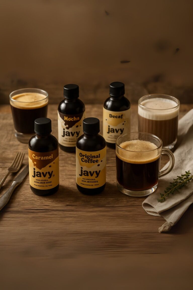 Javy protein coffee with almond milk and whey in mason jar