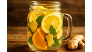Citrus and ginger detox drink recipes with lemon and orange slices