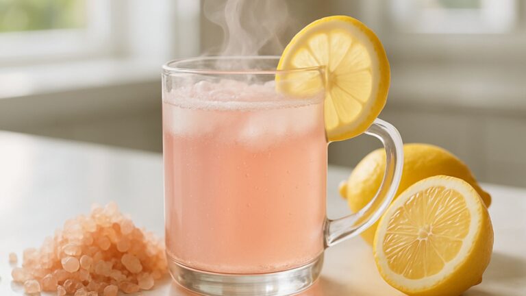 Pink salt drink in a glass for morning hydration and weight loss