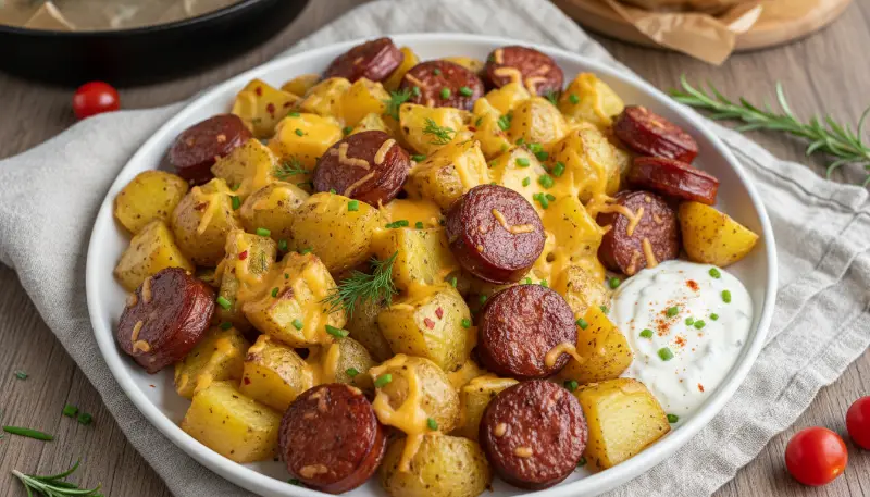 Cheesy Ranch Potatoes and Smoked Sausage featured-hero