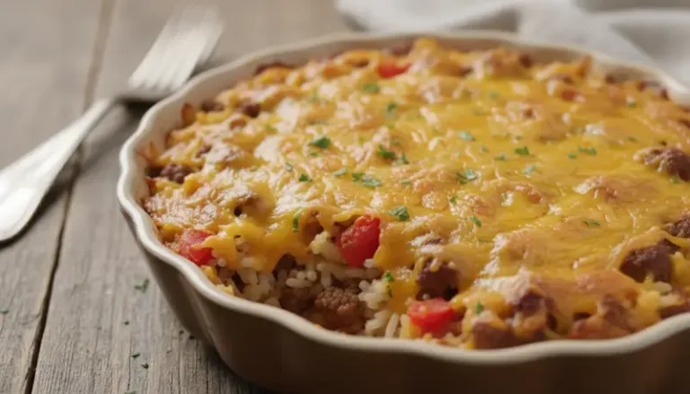Cheesy Hamburger Rice Casserole featured-hero