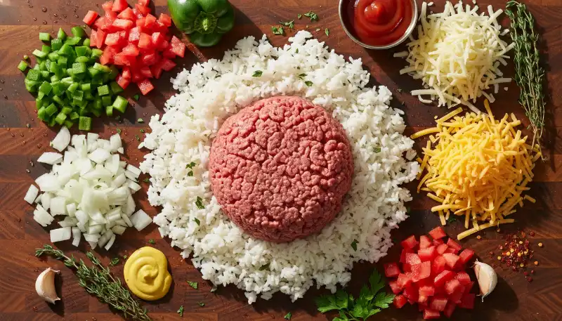 Cheesy Hamburger Rice Casserole ingredients