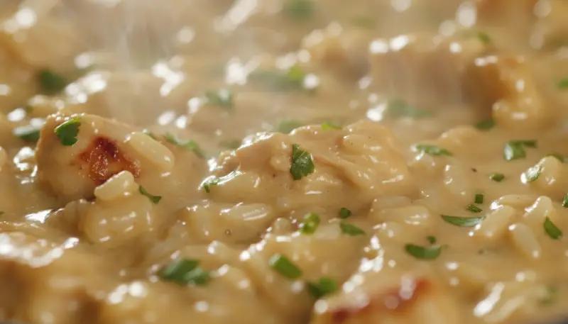 Creamy Smothered Chicken and Rice close up details
