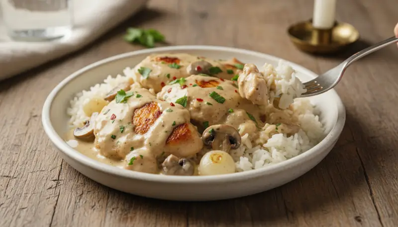 Creamy Smothered Chicken and Rice featured-hero