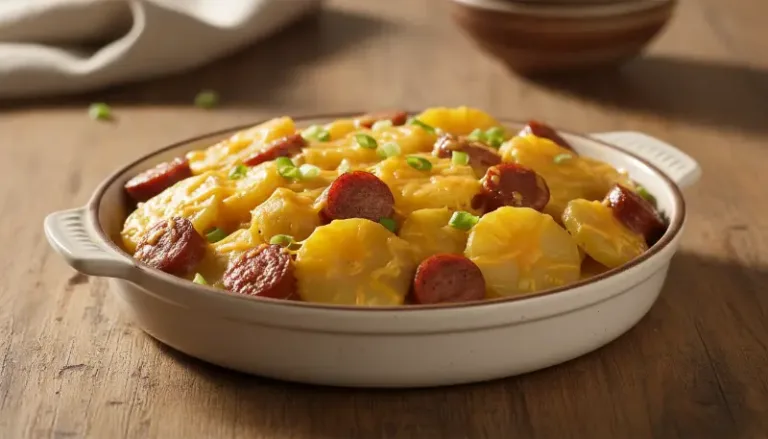 Crockpot Cheesy Potatoes and Kielbasa featured-hero