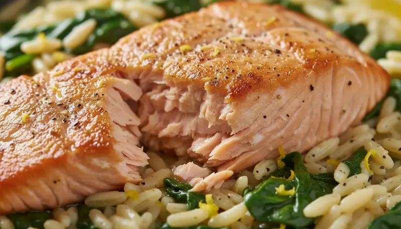 Easy One Skillet Salmon Lemon Orzo ingredients