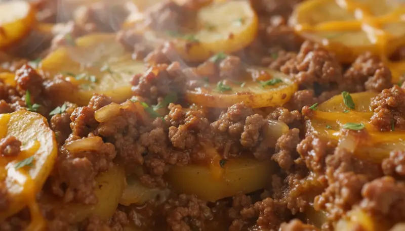Hobo Casserole (Ground Beef Recipe) close up details