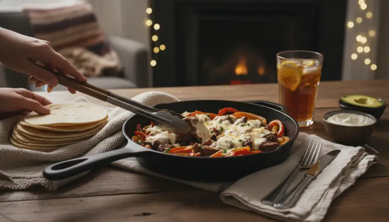 Queso Steak Fajita Skillet close up details